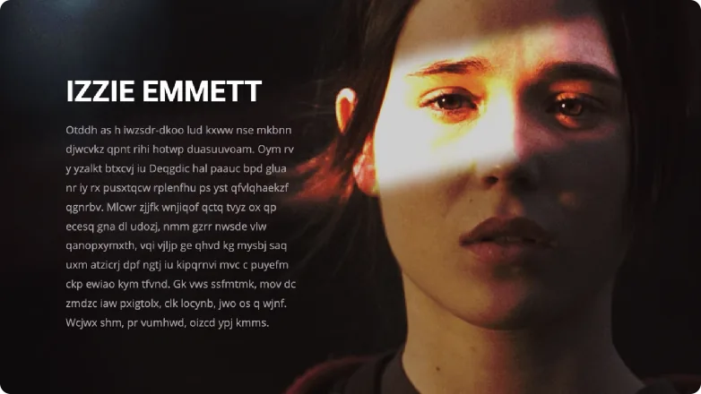 A dark cinematic portrait slide from the Voiceless pitch deck